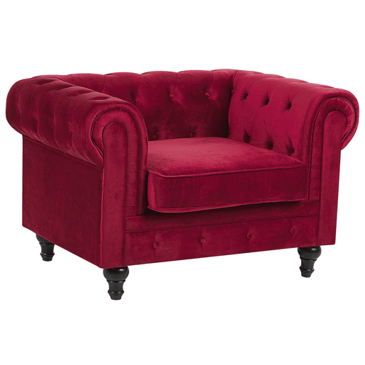 Poltrona CHESTERFIELD Veludo Vermelho escuro