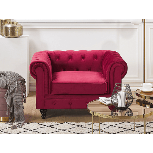 Poltrona CHESTERFIELD Veludo Vermelho escuro