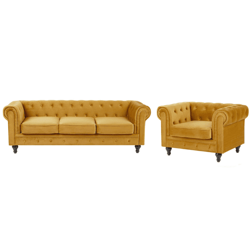 Conjunto de sala de estar CHESTERFIELD Veludo Mostarda 4 lugares