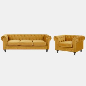 Conjunto de sala de estar CHESTERFIELD Veludo Mostarda 4 lugares