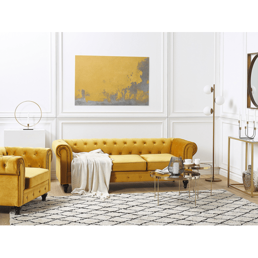 Conjunto de sala de estar CHESTERFIELD Veludo Mostarda 4 lugares