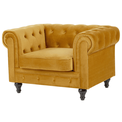 Conjunto de sala de estar CHESTERFIELD Veludo Mostarda 4 lugares