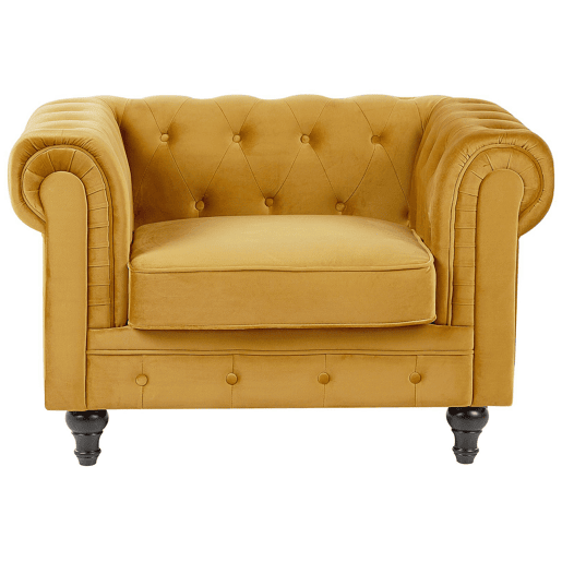 Conjunto de sala de estar CHESTERFIELD Veludo Mostarda 4 lugares