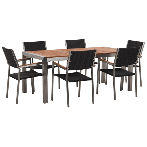 Conjunto de refeições de jardim 6 lugares GROSSETO Madeira de eucalipto CastanhoPreto