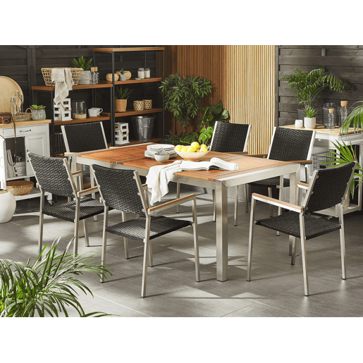 Conjunto de refeições de jardim 6 lugares GROSSETO Madeira de eucalipto CastanhoPreto