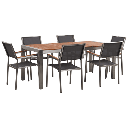 Conjunto de refeições de jardim 6 lugares GROSSETO Madeira de eucalipto CastanhoCinzento