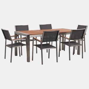 Conjunto de refeições de jardim 6 lugares GROSSETO Madeira de eucalipto CastanhoCinzento