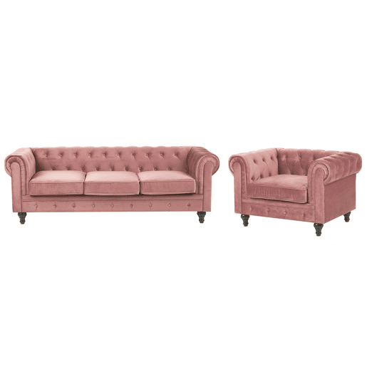 Conjunto de sala de estar CHESTERFIELD Veludo Rosa 4 lugares