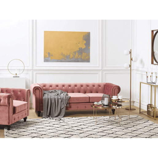 Conjunto de sala de estar CHESTERFIELD Veludo Rosa 4 lugares