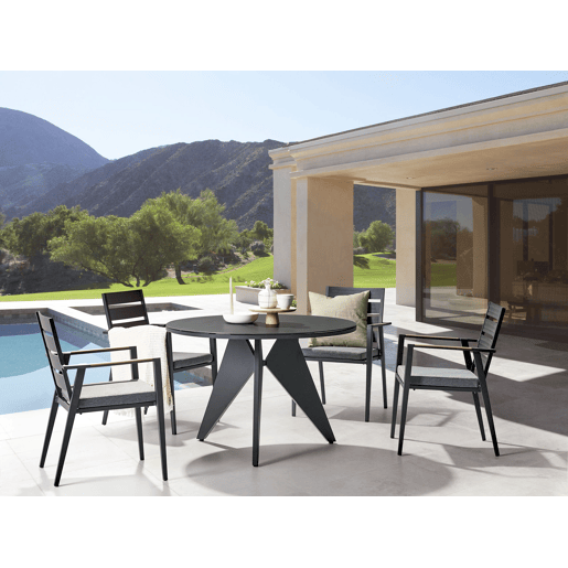 Conjunto de refeições de jardim 4 lugares OLMETTOTAVIANO com almofadas Metal Preto Conjunto de refeições de jardim 4 lugares OLMETTOTAVIANO com almofadas Metal Preto