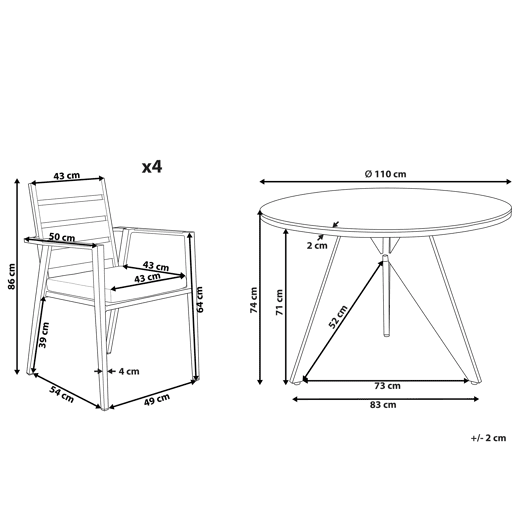 Conjunto de refeições de jardim 4 lugares OLMETTOTAVIANO com almofadas Metal Preto Conjunto de refeições de jardim 4 lugares OLMETTOTAVIANO com almofadas Metal Preto