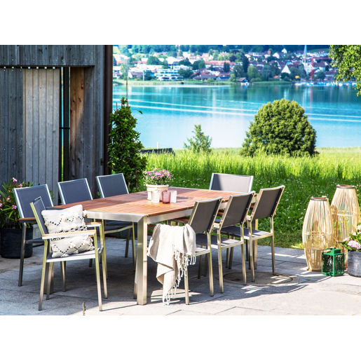 Mesa de refeição de jardim GROSSETO 220 cm 100 cm Madeira de eucalipto Castanho