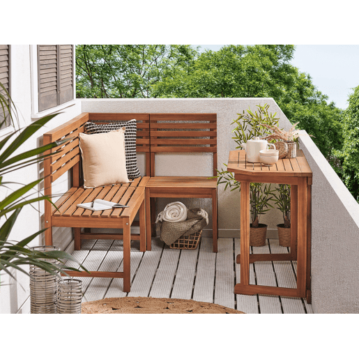 Conjunto de refeições de varanda 4 lugares TREIA Madeira de acácia Castanho