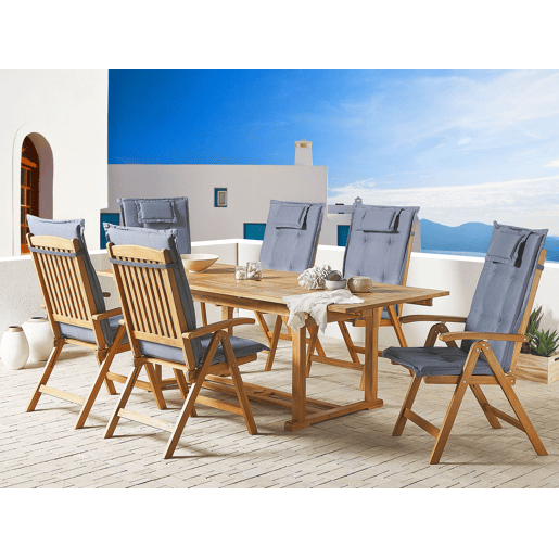 Conjunto de 6 cadeiras de jardim com almofadas JAVA Madeira de acácia Azul Conjunto de 6 cadeiras de jardim com almofadas JAVA Madeira de acácia Azul
