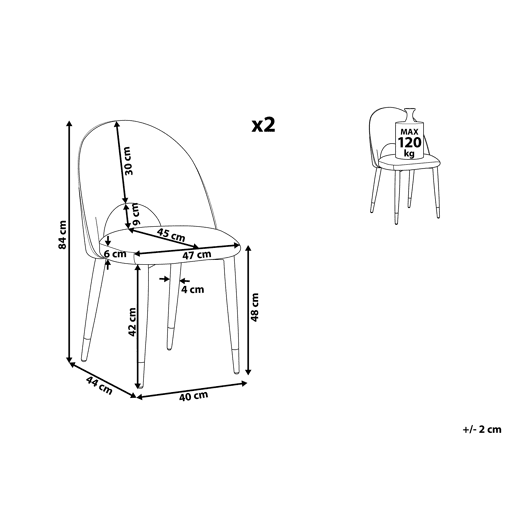 Conjunto de 2 cadeiras de jantar MAGALIA Veludo Cinzento