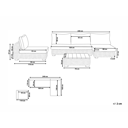 Conjunto de jardim com mesa 4 lugares VARALLO à esquerda Rattan Natural