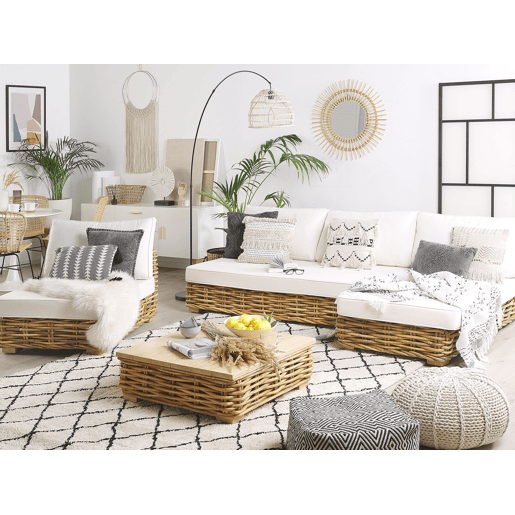 Conjunto de jardim com mesa 4 lugares VARALLO à esquerda Rattan Natural