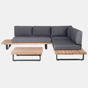 Conjunto de sofás de jardim de canto 5 lugares MYKONOS à direita Madeira de Acácia certificada Cinzento escuro