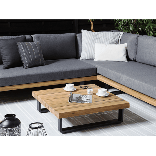 Conjunto de sofás de jardim de canto 5 lugares MYKONOS à direita Madeira de Acácia certificada Cinzento escuro