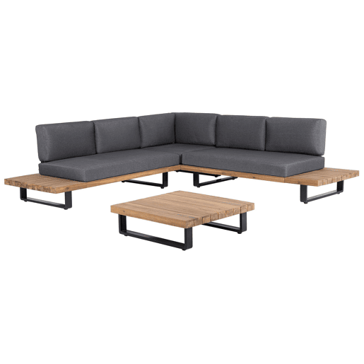 Conjunto de sofás de jardim de canto 5 lugares MYKONOS à direita Madeira de Acácia certificada Cinzento escuro