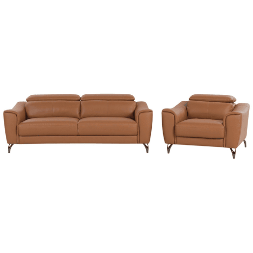 Conjunto de sala de estar NARWIK Pele Castanho 4 lugares Conjunto de sala de estar NARWIK Pele Castanho 4 lugares