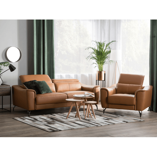 Conjunto de sala de estar NARWIK Pele Castanho 4 lugares Conjunto de sala de estar NARWIK Pele Castanho 4 lugares