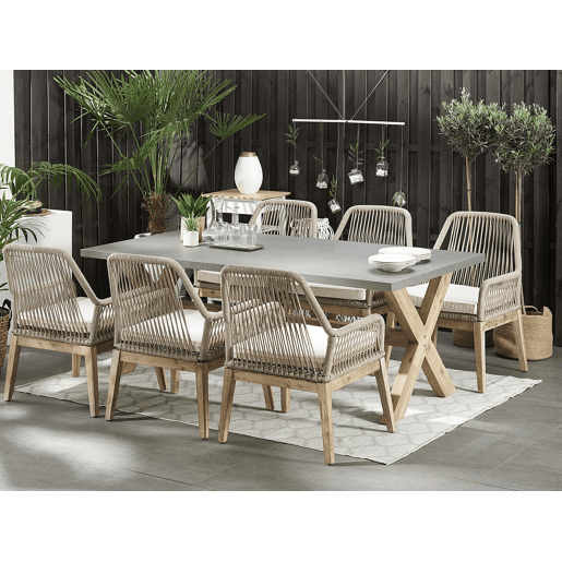 Conjunto de refeições de jardim 6 lugares OLBIA com almofadas Betão Creme