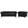 Conjunto de sala de estar CHESTERFIELD Veludo Preto 4 lugares