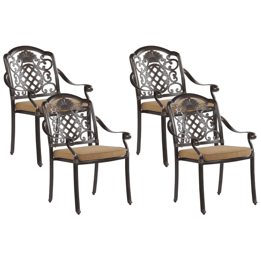 Conjunto de 4 cadeiras de jardim com almofadas SALENTO Metal Castanho escuro Conjunto de 4 cadeiras de jardim com almofadas SALENTO Metal Castanho escuro