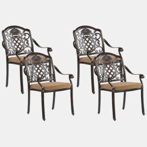 Conjunto de 4 cadeiras de jardim com almofadas SALENTO Metal Castanho escuro