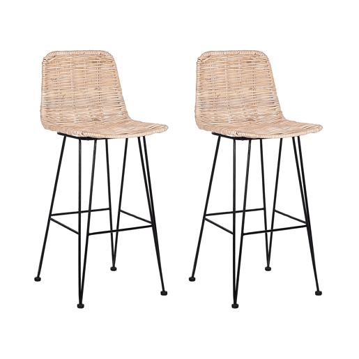 Conjunto de 2 bancos de bar CASSITA Rattan Natural