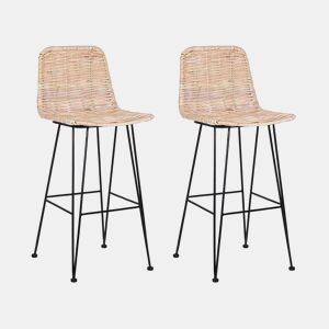 Conjunto de 2 bancos de bar CASSITA Rattan Natural