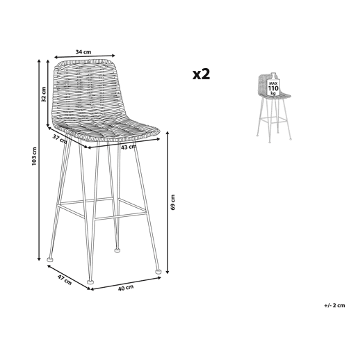 Conjunto de 2 bancos de bar CASSITA Rattan Natural