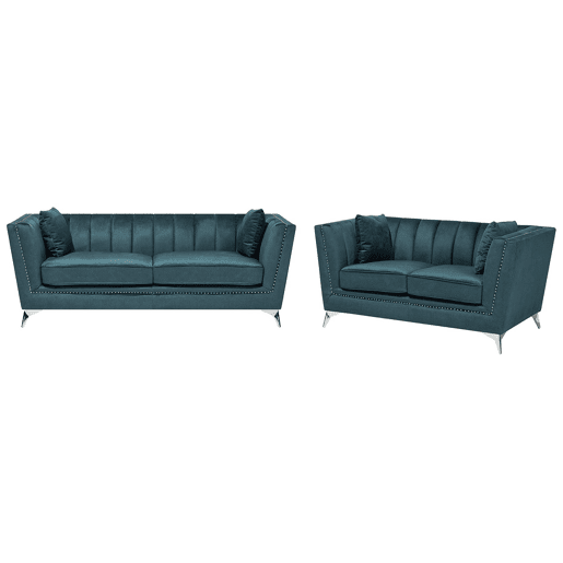 Conjunto de sala de estar GAULA Veludo Azul esverdeado 5 lugares
