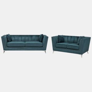 Conjunto de sala de estar GAULA Veludo Azul esverdeado 5 lugares