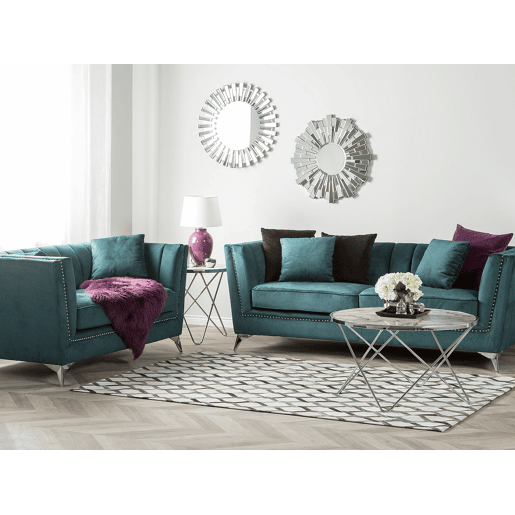 Conjunto de sala de estar GAULA Veludo Azul esverdeado 5 lugares