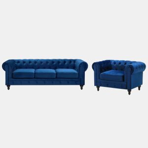 Conjunto de sala de estar CHESTERFIELD Veludo Azul marinho 4 lugares