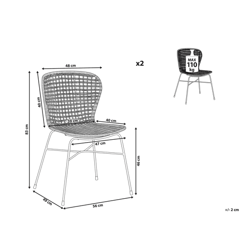 Conjunto de 2 cadeiras de jantar ELFROS Rattan Natural