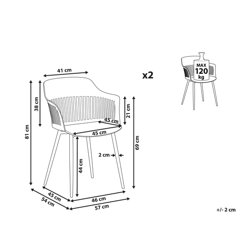 Conjunto de 2 cadeiras de jantar BERECA Branco Conjunto de 2 cadeiras de jantar BERECA Branco