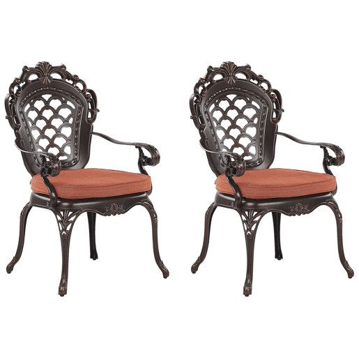 Conjunto de 2 cadeiras de jardim com almofadas LIZZANO Metal Castanho escuro