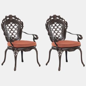 Conjunto de 2 cadeiras de jardim com almofadas LIZZANO Metal Castanho escuro