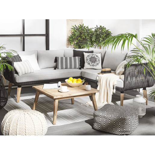 Conjunto de sofás de jardim de canto 5 lugares ALCAMO à esquerda Madeira de acácia Preto