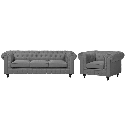 Conjunto de sala de estar CHESTERFIELD Tecido Cinzento claro 4 lugares