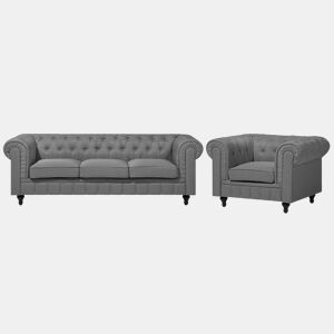 Conjunto de sala de estar CHESTERFIELD Tecido Cinzento claro 4 lugares
