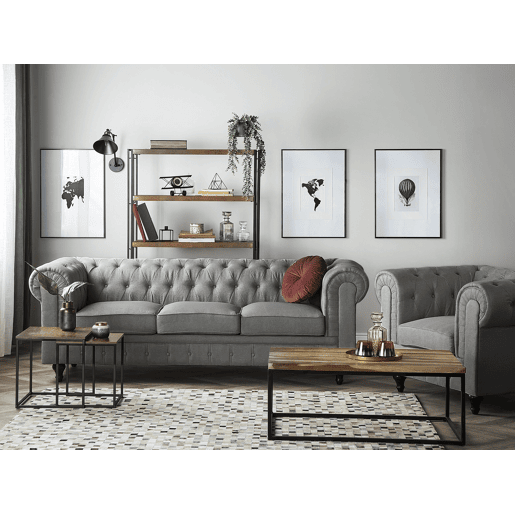 Conjunto de sala de estar CHESTERFIELD Tecido Cinzento claro 4 lugares