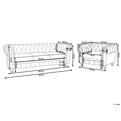 Conjunto de sala de estar CHESTERFIELD Tecido Cinzento claro 4 lugares