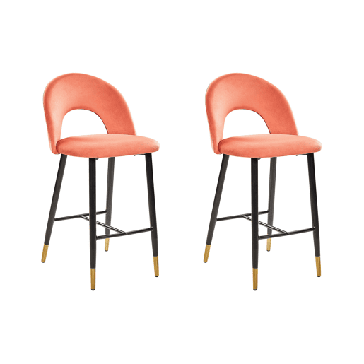 Conjunto de 2 bancos de bar FALTON Veludo Coral