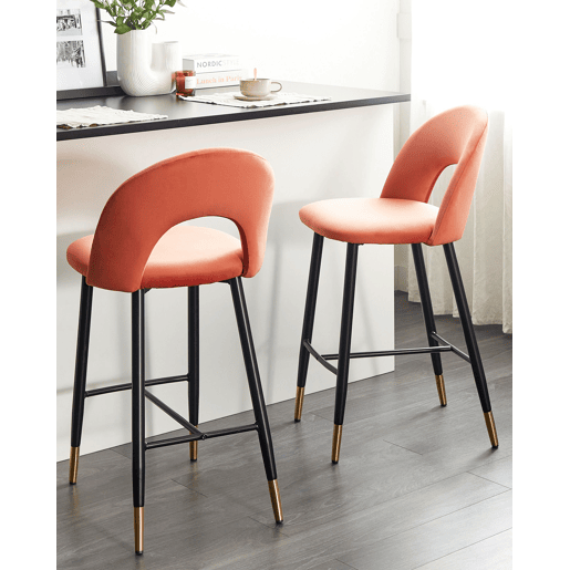 Conjunto de 2 bancos de bar FALTON Veludo Coral
