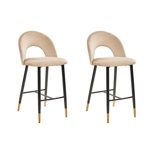 Conjunto de 2 bancos de bar FALTON Veludo Creme