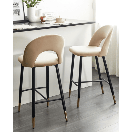 Conjunto de 2 bancos de bar FALTON Veludo Creme